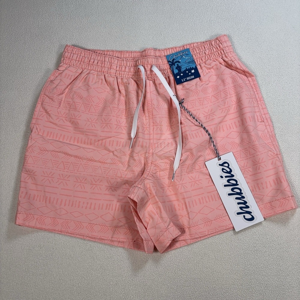 NEW Chubbies The Skedaddles Classic Swim Trunks Mens M Pink Geometric Mesh Lined